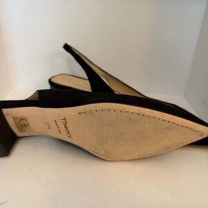 Theory Women's Black Suede block slingback heels 37.5 Brand new
